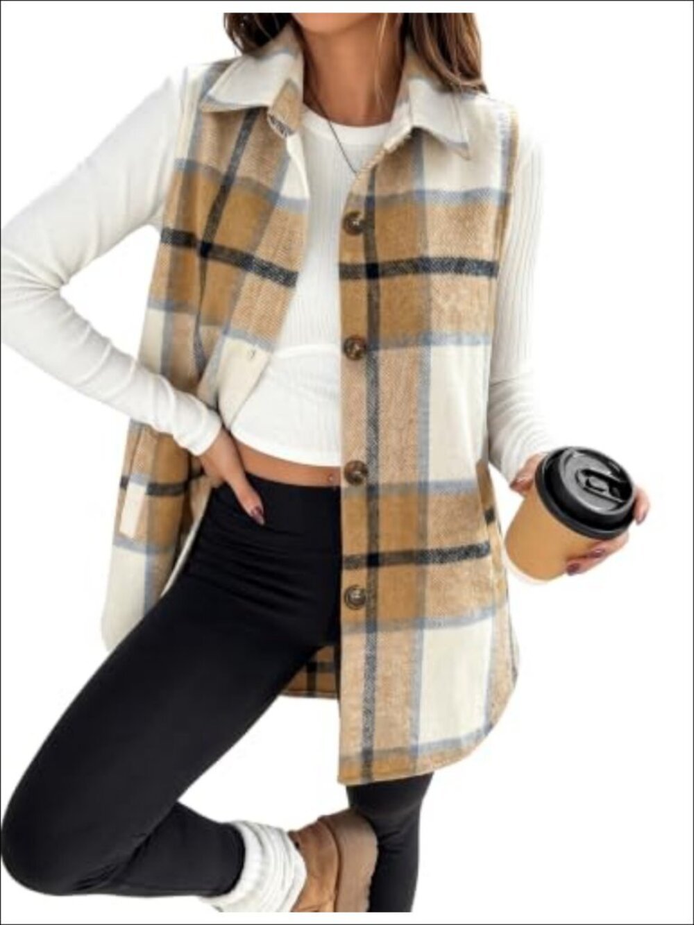 UANEO Women's Plaid Flannel Vest Button Down Layering Jacket